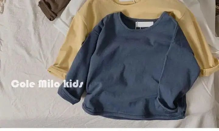 Herbst Winter Junge Mädchen Kinder solide lange Ärmel Bottom ing Shirt Kind lose T-Shirt Retro Baby Baumwolle Tops Kleinkind lässig T-Shirts