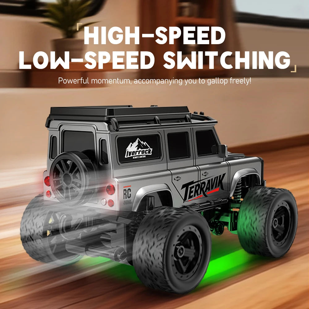1:64 ferngesteuertes Geländewagen, 2,4 G Mini-Desktop-Fernbedienung, Spielzeugauto mit Abschleppkasten, Weihnachtsgeschenk für Kinder