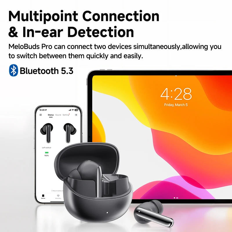 QCY MeloBuds Pro Adaptive Hybrid Active Noise Cancelling Kabellose Ohrhörer 46 dB Bluetooth 5.3 LDAC Hi-Res Audio 34H Ohrhörer Bequeme Passform