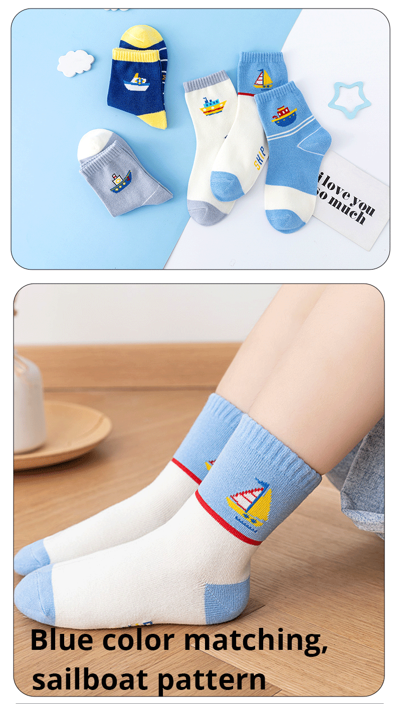 5 Paar neue Herbst und Winter Kinder Socken gestreifte Segelboot Jungen Socken 4 bis 8 Jahre alte Socken