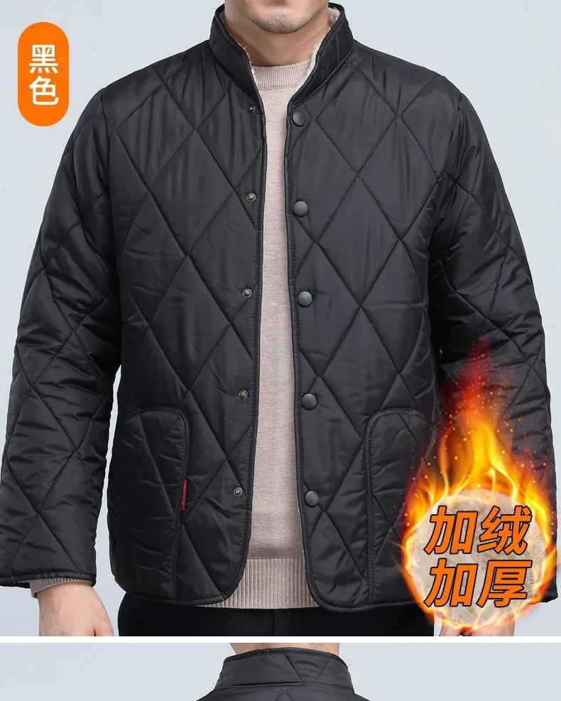 Neue Lammfell-Baumwolljacke für Ältere Herren, Dicke Fleece-Gefütterte Lockere Warme Winterjacke für Väter und Großväter