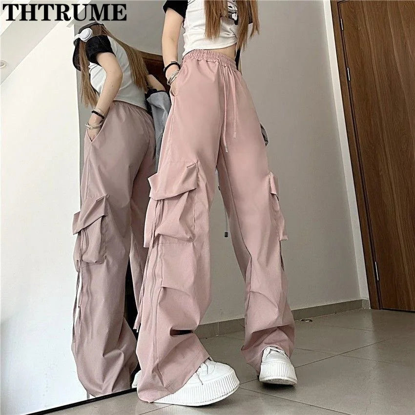 Retro Vintage High Street Baggy Hosen Mode Frauen Übergroßen Kordelzug Tasche Neue Hose Casual Streetwear Lose Jogger Hosen