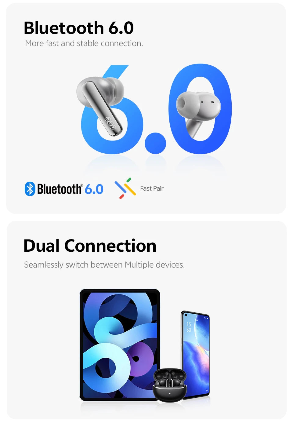 QCY MeloBuds N70 Adaptive ANC Wireless Earbuds Bluetooth 6.0 LDAC Hi-Res Audio 6 Mikrofone Wireless Charging Kopfhörer 50 Stunden IPX5