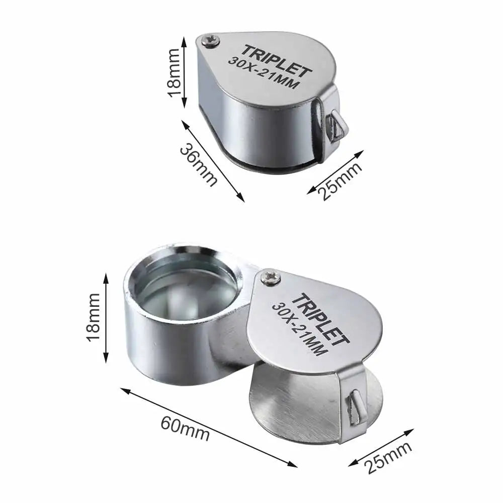 10-30x Pocket Magnifier Magnifying Glass Jewelry Loupe Foldable Diamond Lupa Triplet Jewelers Eye Glass Tool Reading Magnifier