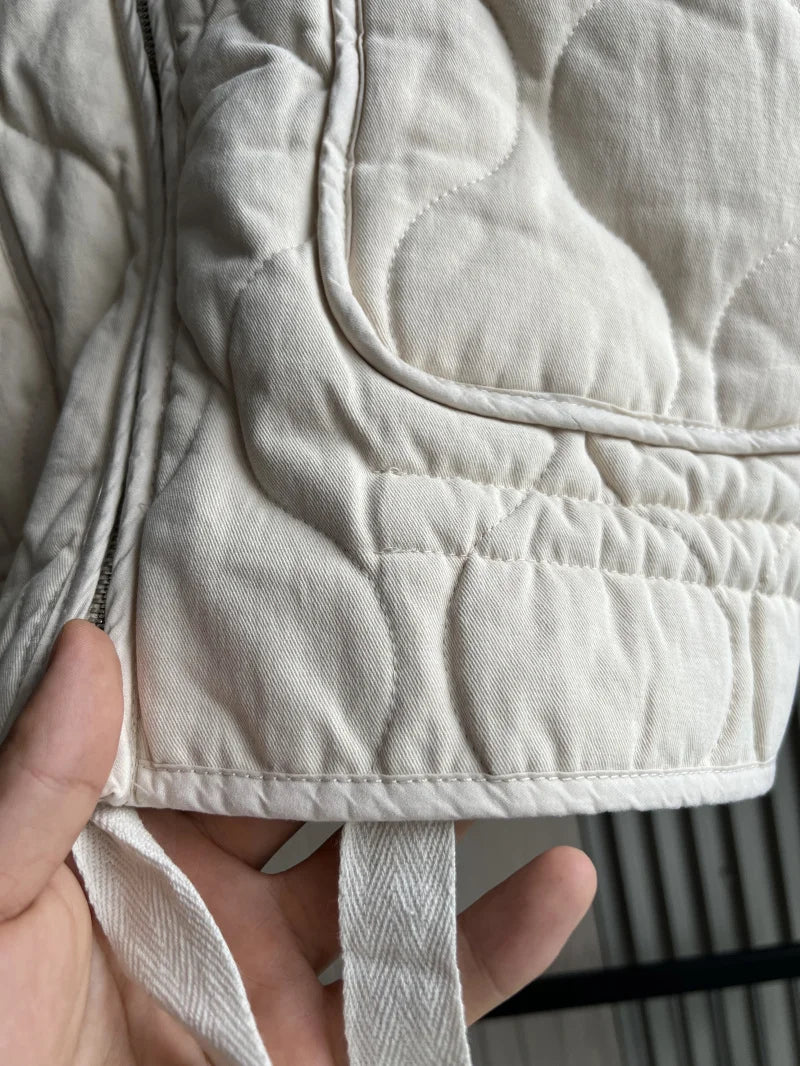 Damen Polyester Gefütterte Jacke 2026 Neuerscheinung Vintage Lenzing Rayon Hochkragen Große Tasche Dekorativer Gesteppter Mantel für Frauen