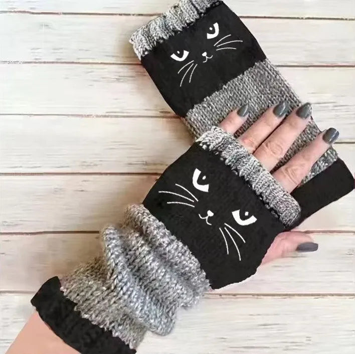 Thermo-Winterhandschuhe, warme süße Katze, fingerlose Handschuhe, Halloween, Weihnachten, Unisex, Anti-Kälte, verdickte Touchscreen-Fäustlinge