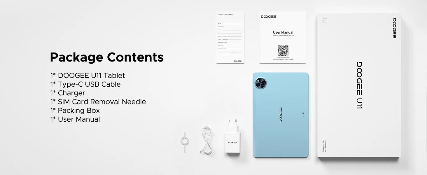 DOOGEE U11 Tablet 11 Zoll Ultra-Klares 90Hz Display 16GB 128GB 8580mAh Akku Unisoc T7200 Dual-Lautsprecher Widevine L1 Android 16 Pad