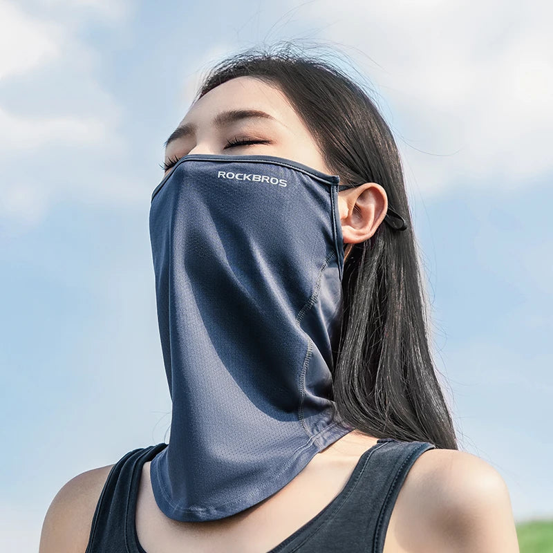 ROCKBROS Summer Ice Silk Cycling Face Mask Breathable Anti-UV Bicycle Face Neck Cover Bandana MTB Road Sport Hanging Ear Scarf