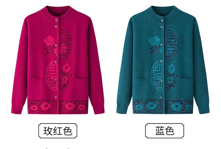 2025 Oma Pullover Frauen Frühling Herbst Pullover Mantel Mutter Strickjacke Für Frau Samt Strickwaren Weibliche Kleidung 5XL 2898