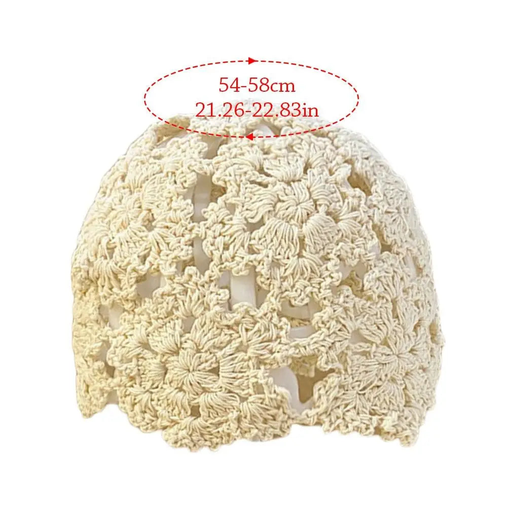 Atmungsaktive ausgehöhlte Strickmütze, Blumen, Spitze, Baskenmütze, modisch, lässig, Skullies-Mütze für Damen