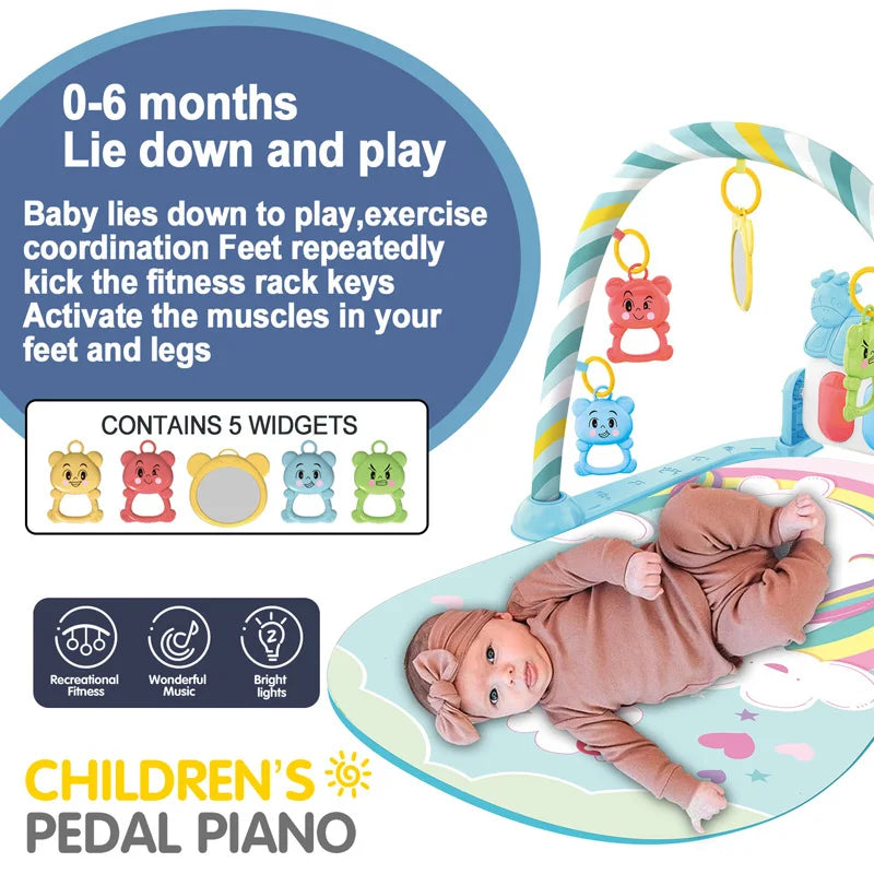 Baby Fitness Stand Music Play Gym Activity Toy Newborn Piano Crawling Blanket Pedal Play Pad Early Education 0-36 Months Gifts