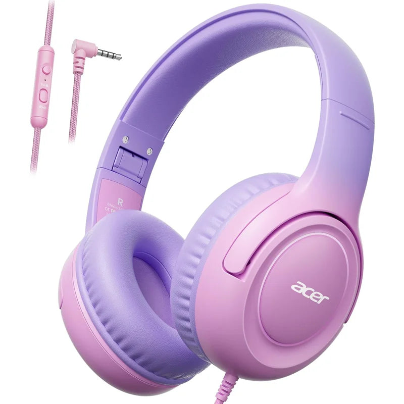 Acer Kinder-Kopfhörer, kabelgebunden, für die Schule, 85/94 dB Lautstärkeregler, faltbares Stereo-Sound-Headset für Kinder, Lerntablett, IPad, PC