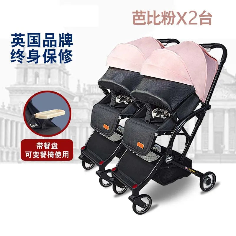 Kinderwagen für Neugeborene, leicht, faltbar, abnehmbar, sitzend und liegend, High-View-Baby-Doppelkinderwagen