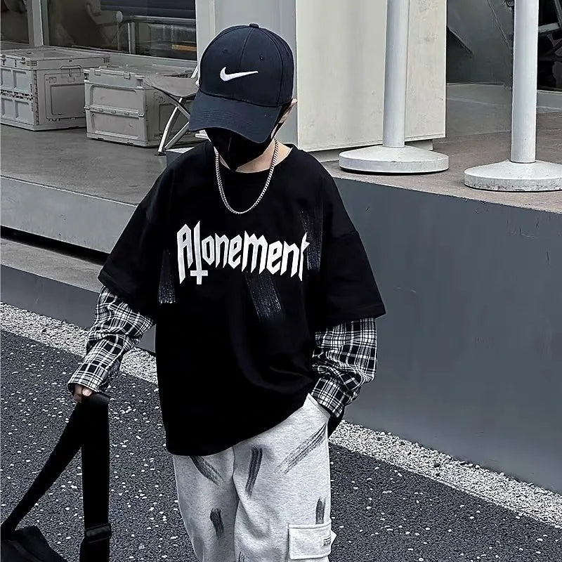zweiteilige Kinderkleidung von 8 bis 12 Jahren, langärmliges T-Shirt für Jungen, Jungen-T-Shirt, grafische Hemden, T-Shirts, T-Shirts, Jungen-Kind