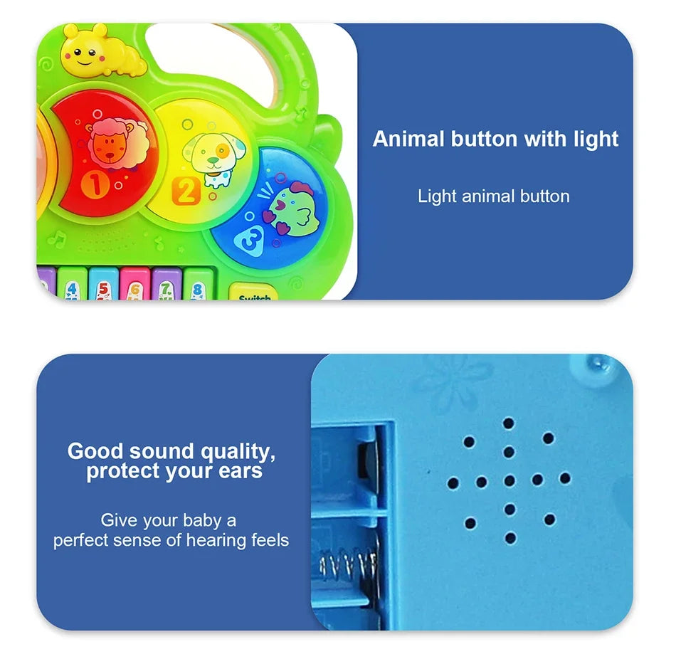 Baby-Musikspielzeug mit Tierklang, Kinder-Klaviertastatur, elektrisches blinkendes Musikinstrument, frühes Lernspielzeug für Kinder