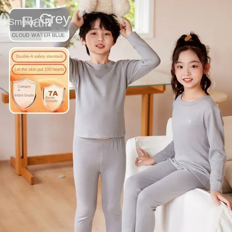 Herbst Winter Teenager Kinder Thermo-Unterwäsche Set Dicker doppelseitiger gebürsteter Stoff Jungen Mädchen Daunenseide Warme Unterwäsche Lange Unterhosen