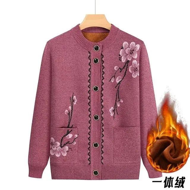 Oma Strickjacke Mittleren Alters und Ältere Frauen Pullover Mantel Frühling Herbst Warme Lange Ärmel Stricken Tops Mutter Geladen