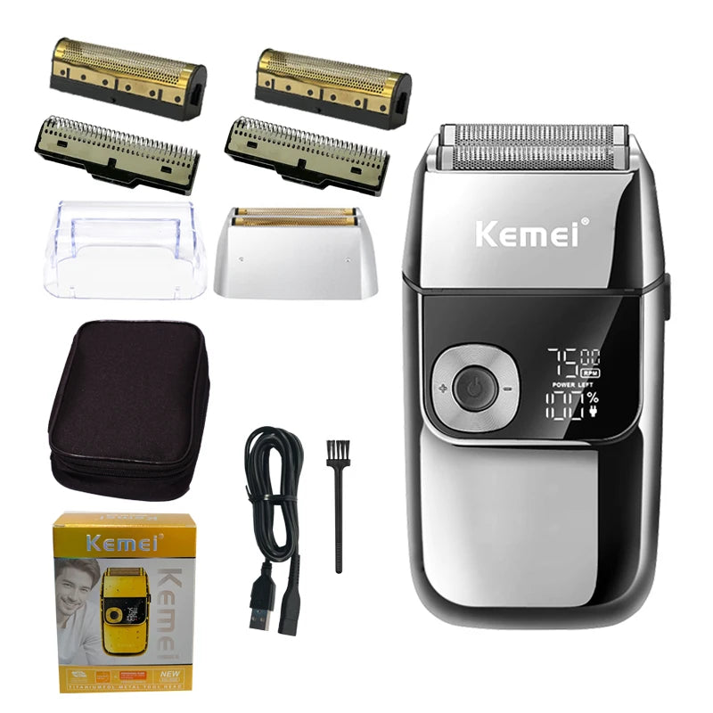 Kemei 2-in-1-Elektrorasierer für Männer, elektrischer Rasierer, wiederaufladbarer Bartrasierer, schwimmender Haarschneider, Gesichtspflege, Glatzenrasiermaschine