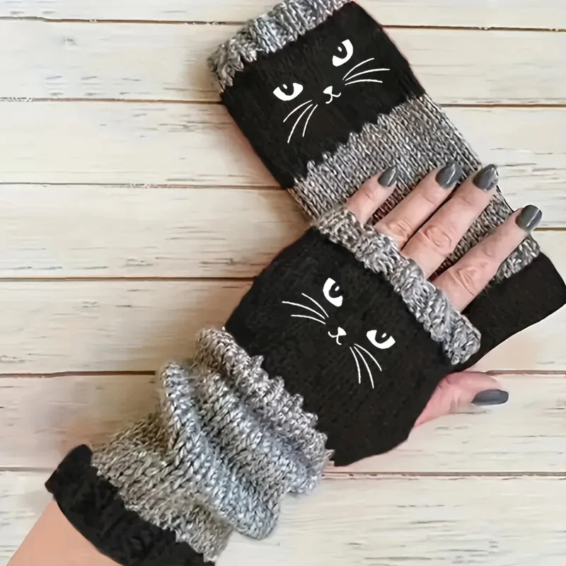 Thermo-Winterhandschuhe, warme süße Katze, fingerlose Handschuhe, Halloween, Weihnachten, Unisex, Anti-Kälte, verdickte Touchscreen-Fäustlinge