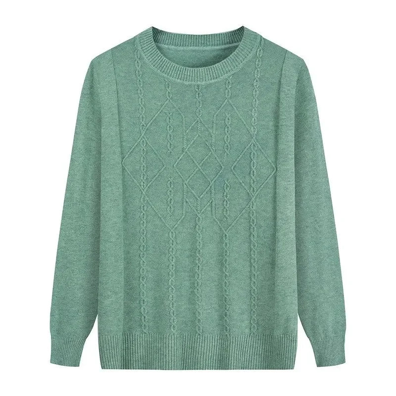 Rundhalspullover mit Zopfmuster für Frauen mittleren Alters und Senioren, für Mutter und Großmutter, Frühling, Herbst, Winter, Lässiger Basis-Pullover
