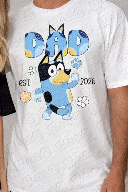 2026 Bluey Familien-Shirts, Cartoon Blauer Hund Mama Papa Partnerlook T-Shirts, Cooler Cartoon-Druck, Lässige Eltern-Kind Atmungsaktive T-Shirts
