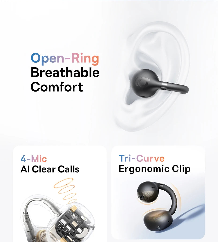 Baseus BC1 Ohrclip-Ohrhörer, kabellose Open-Ear-Kopfhörer, Bluetooth 6.0, Clip-on-Sportkopfhörer, 4 Mikrofone, Super-Bass, IP55, Ohrhörer