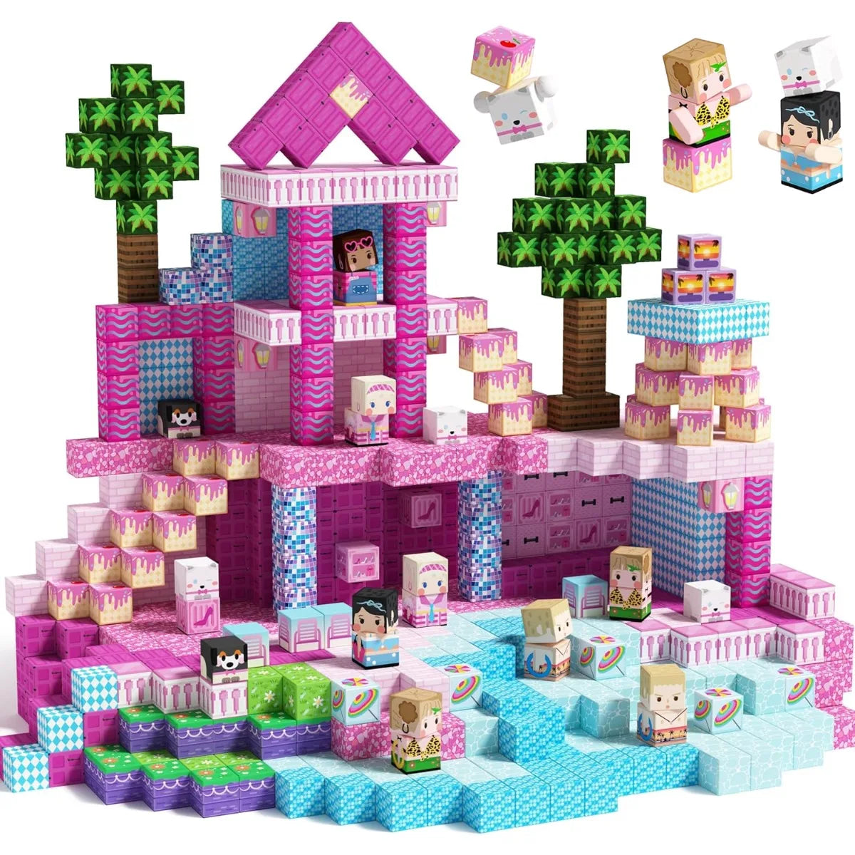 Magnetische Bausteine Minenwelt Magnetisches Pool-Schloss Villa Party Konstruktions-Bausteine STEM Jungen Mädchen Kinder Spielzeug-Set Geschenk