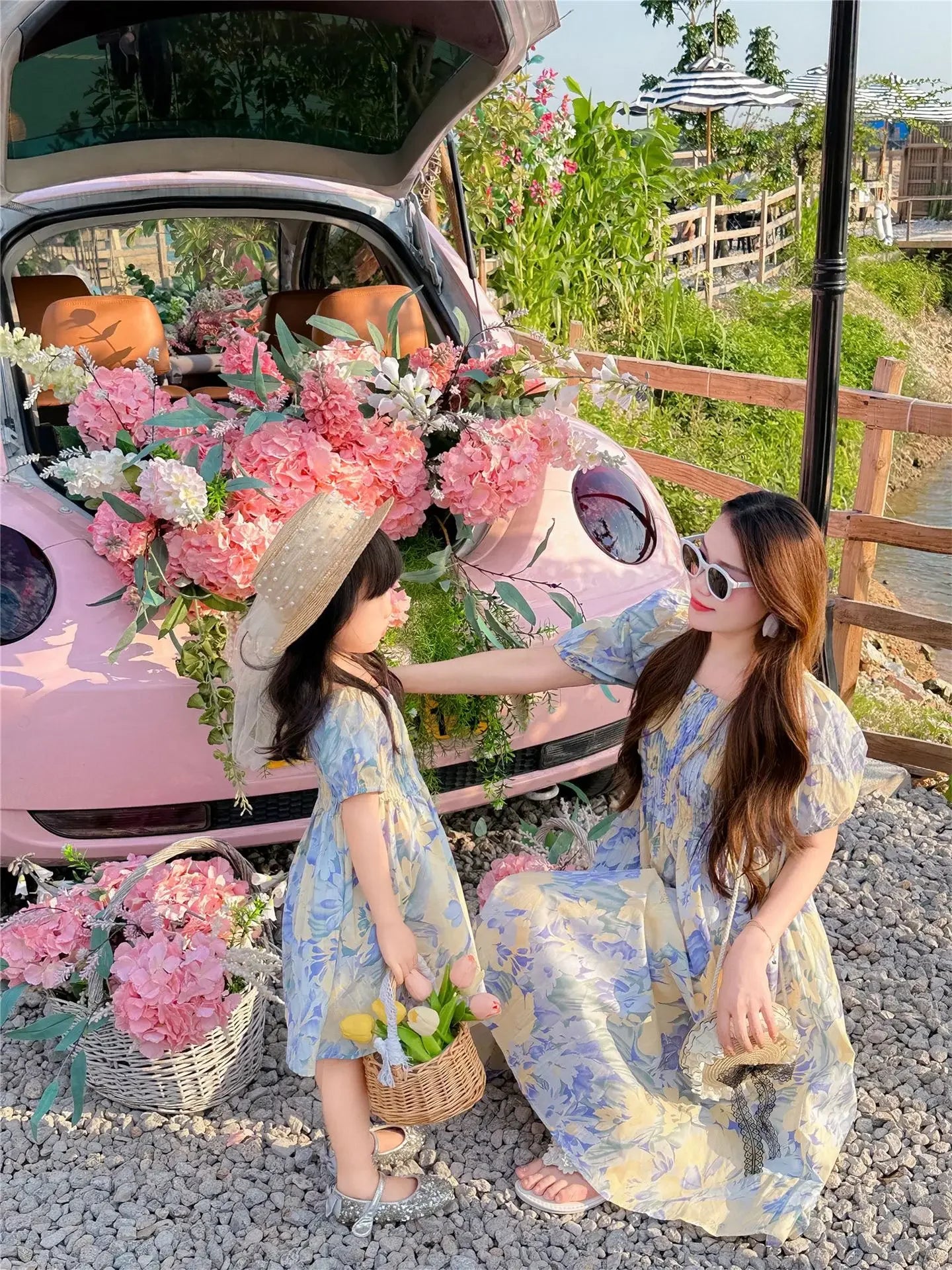 Urlaub Look Familie passende Kleidung Urlaub Mutter Tochter Mädchen Kittel Kleid Papa Sohn Blumen hemden Schwester Bruder Zwillinge Kleidung
