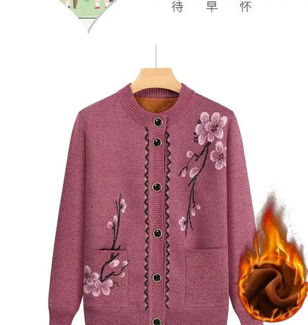 Oma Strickjacke Mittleren Alters und Ältere Frauen Pullover Mantel Frühling Herbst Warme Lange Ärmel Stricken Tops Mutter Geladen