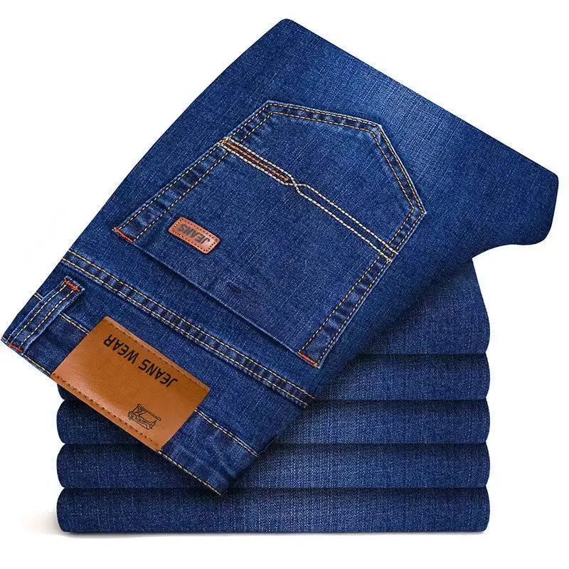 Men's Jeans, Casual Straight Leg Work Jeans, Elastic, Fashionable, Classic, Blue and Black, Men's Branded Clothing