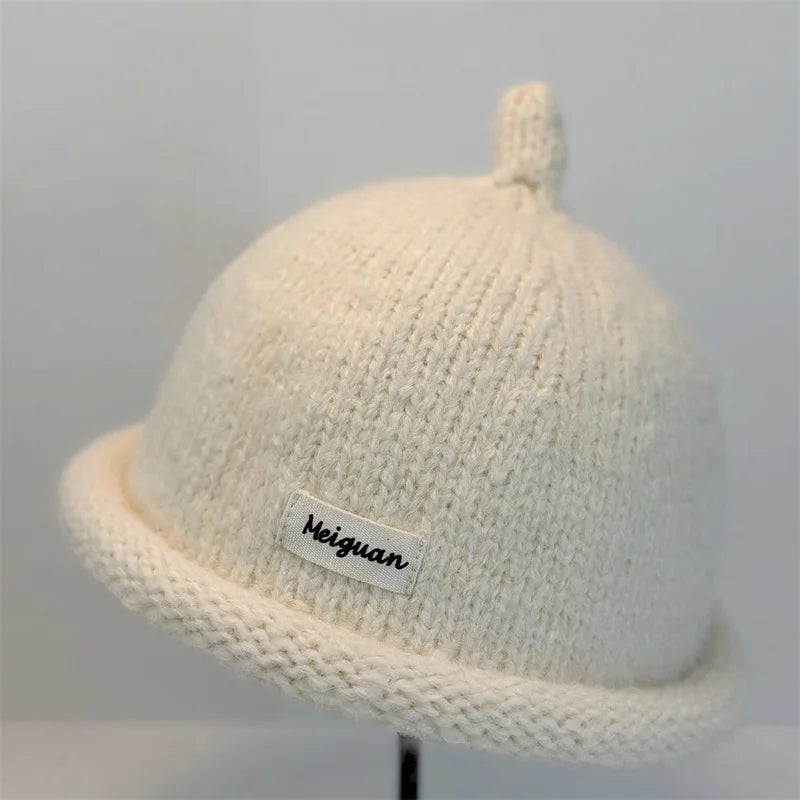 2025, Damen-Wintermütze mit umgedrehter Krempe, gestrickte Wollmütze, hält den Kopf warm, Strickmütze, minimalistischer Stil, Modeaccessoires