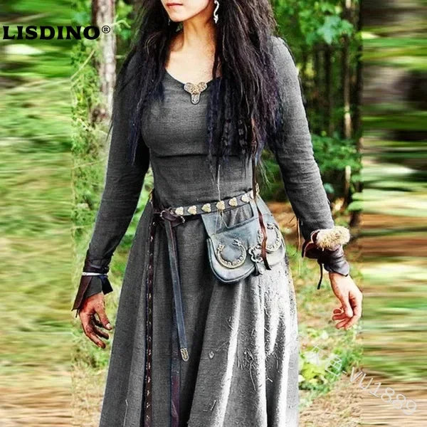 LisdinoMedieval Kleid Frauen Langarm Maxi Robe Vintage Fee Elfen Kleid Renaissance Keltische Viking Gothic Cosplay Kostüme