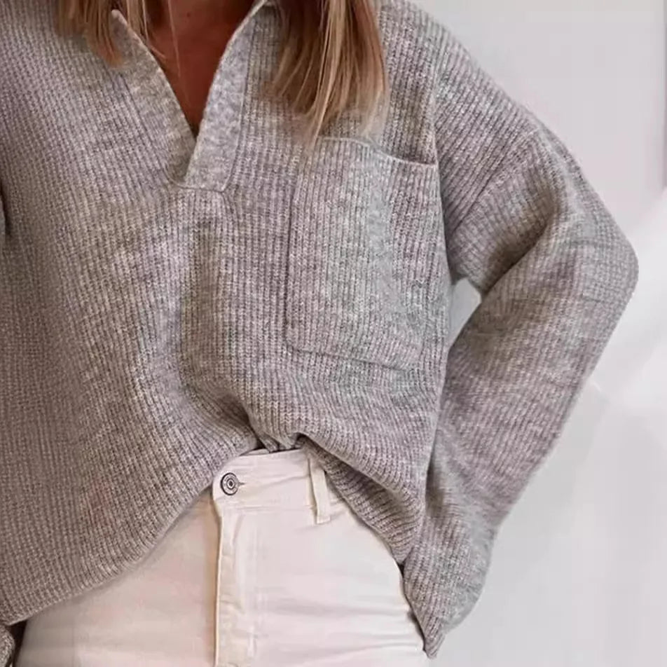 Neue Herbst Modus 2025 Pull Femme Einfarbig Tasche Stricken Lose Revers Büro Pendler Pullover Pullover Trikots Mujer Talla Grande