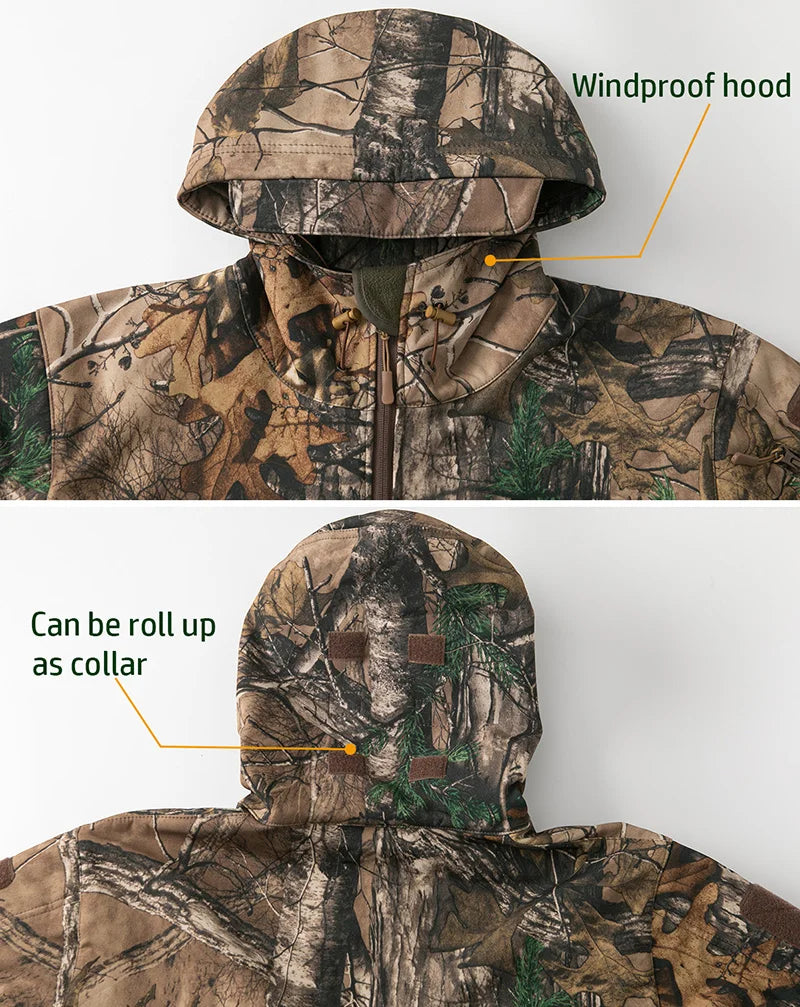 Männer Silent Soft Shell Camouflage Taktische Jacke Wasserdichte Warme Fleece Jagd Jacken Outdoor Wandern Angeln Mit Kapuze Mantel
