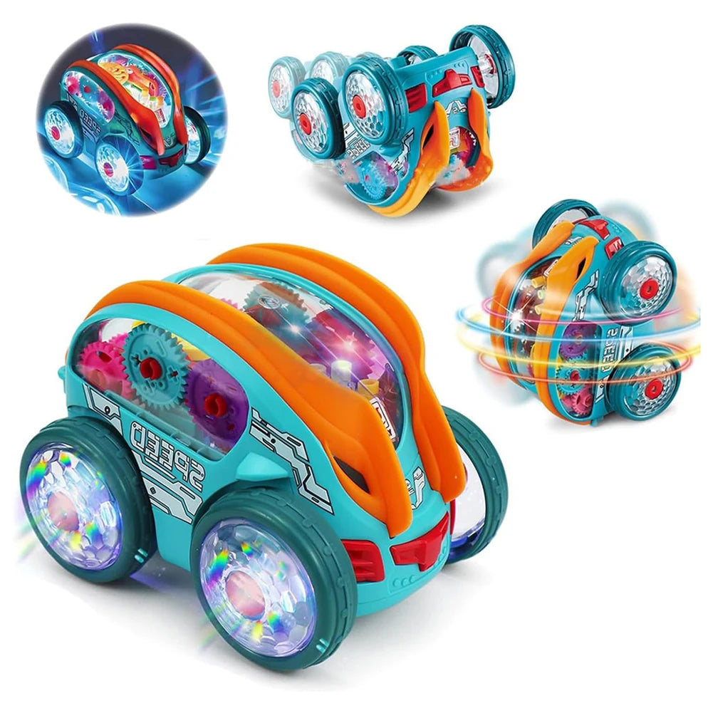 Stunt-Auto für Kinder, drehbares Spielzeugauto mit bunten Lichtern und Musik, elektrisches dynamisches Getriebefahrzeugmodell, Kindergeschenk
