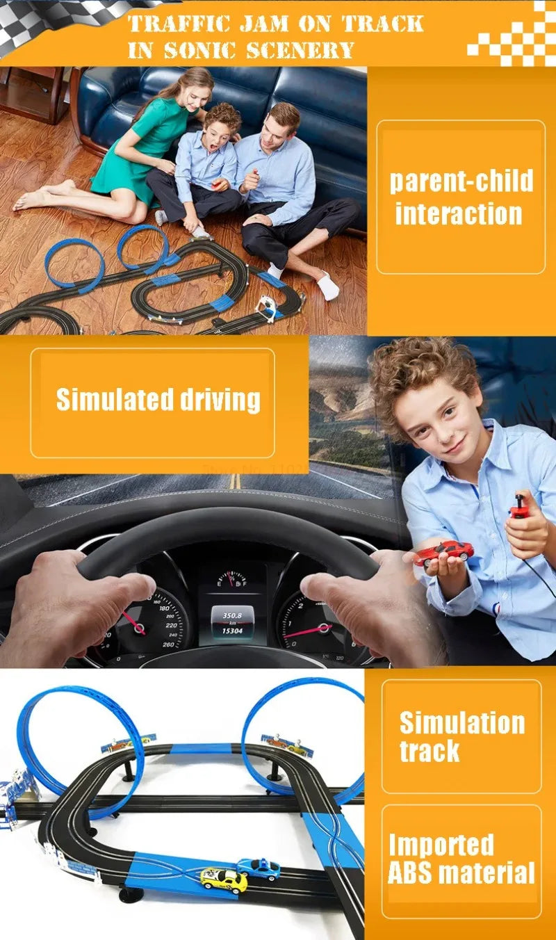 Sonic Storm Elektrische Eisenbahn Track Spielzeug Set Doppel Fernbedienung Auto Racing Track Autorama Schaltung Voiture Spielzeug Für Junge Kinder