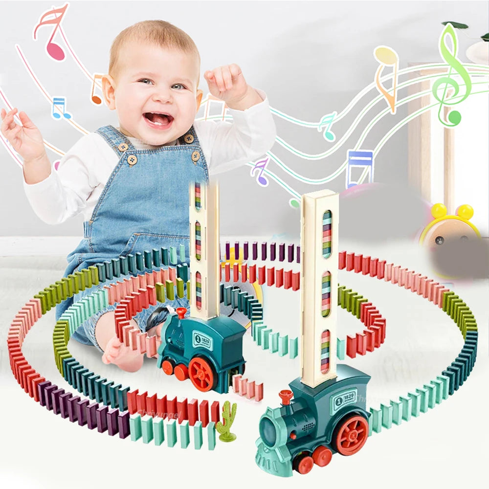 Domino-Zug für Kinder, automatisches Verleggen von Elektroautos, buntes Dominosteinen-Set, Ziegelblöcke, Kits, Spiele, Lernspielzeug, Geschenk für Mädchen und Jungen