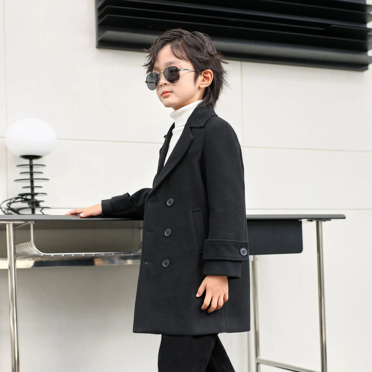 Teen Jungen Wolljacke Herbst Winter Neue Lange Stil Einfarbig Dicke Warme Revers Trenchcoat Für 3-10Y Kinder Hübsche Oberbekleidung