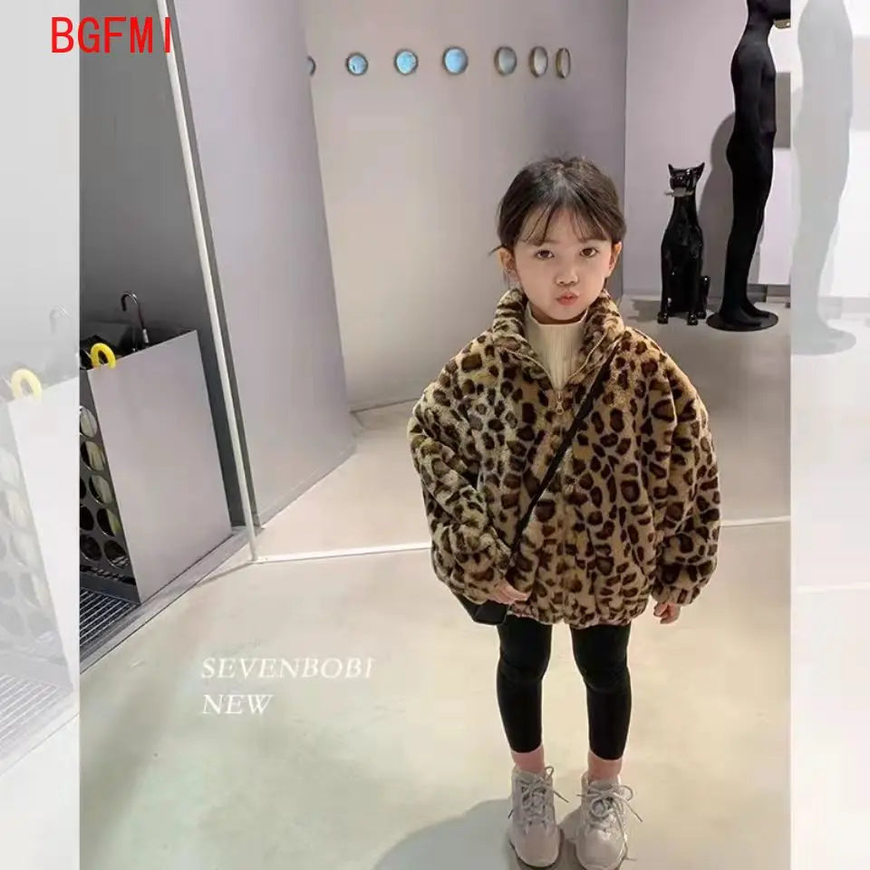 Faionable Fleece-Reißverschluss für Kinder, Jungen, Teenager, Mädchen, Herbst-Winter, Leoparden-Kleidung, weiche Polyester-Oberbekleidung, verdicktes Baumwollfutter