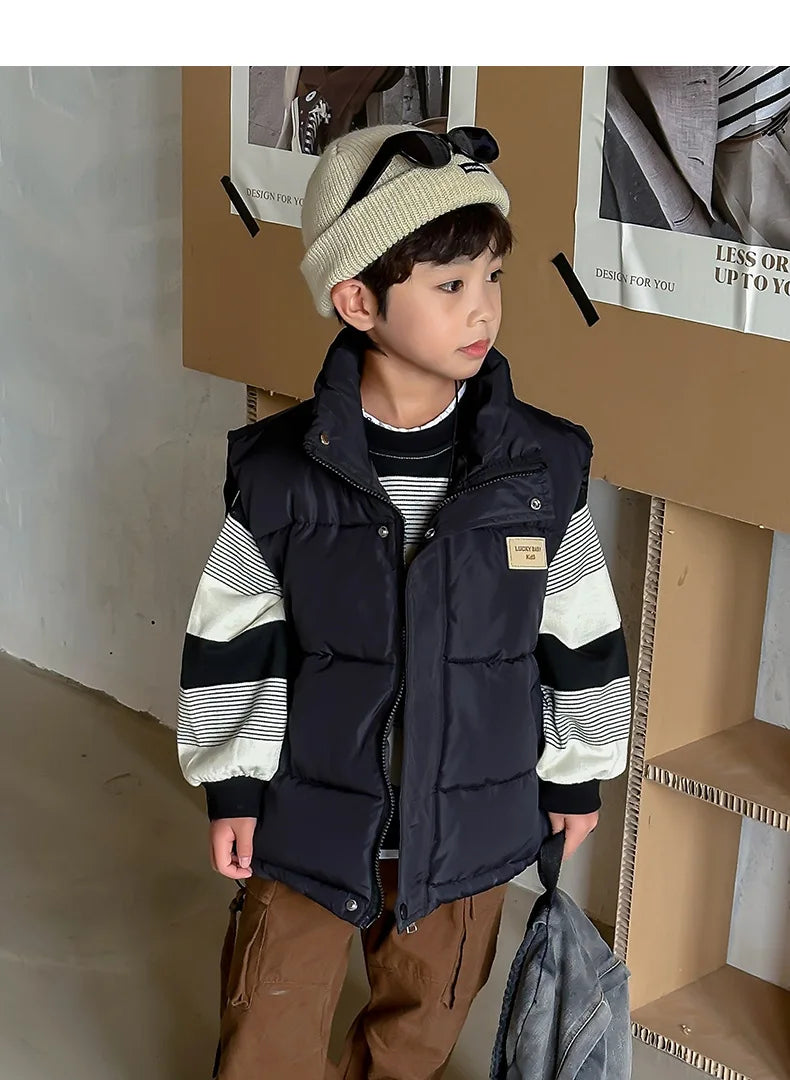 Weste für Teenager, Jungen und Mädchen, Frühling und Herbst, einfarbig, dick, warmhaltend, Stehkragen, für Kinder von 4-14 Jahren, Winter-Baumwoll-Daunenjacke