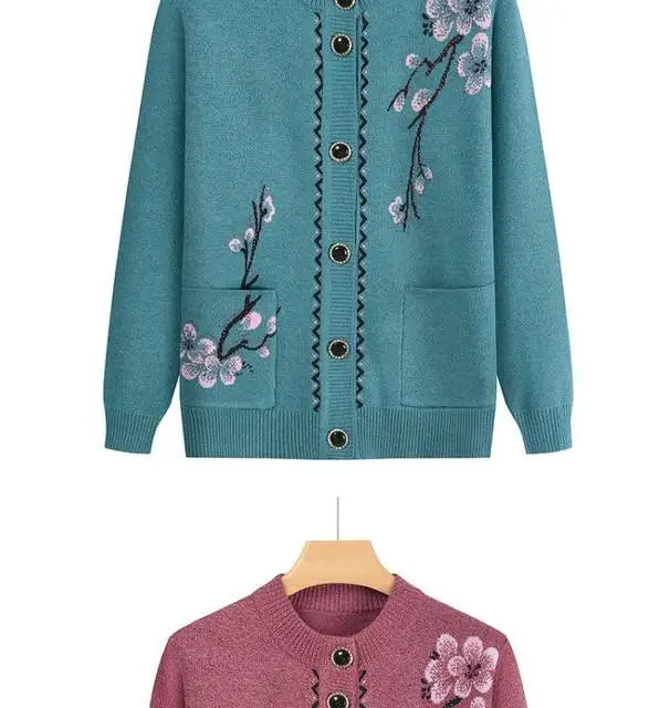 Oma Strickjacke Mittleren Alters und Ältere Frauen Pullover Mantel Frühling Herbst Warme Lange Ärmel Stricken Tops Mutter Geladen