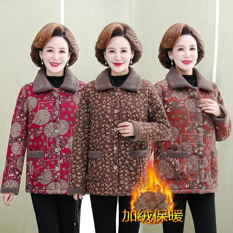 Mutter Winter Baumwolle Kleidung Plüsch Dicke Warme Gepolsterte Mantel Mittleren Alters Mutter Casual Parkas Ältere Oma Jacke