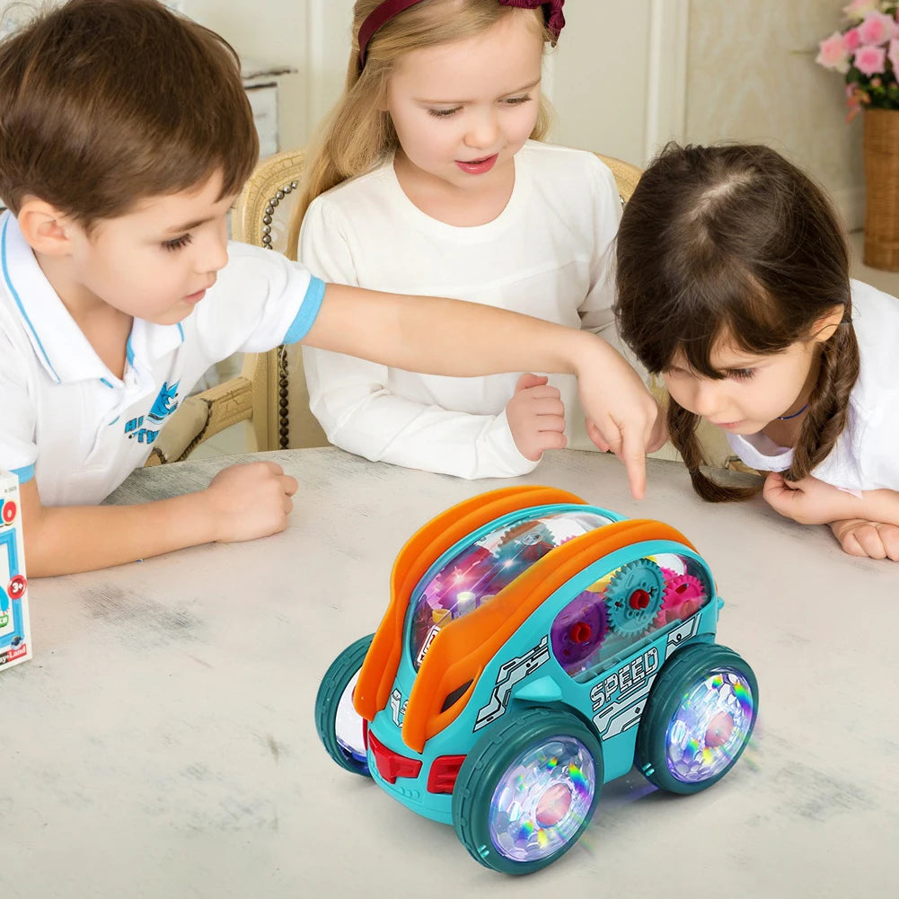 Stunt-Auto für Kinder, drehbares Spielzeugauto mit bunten Lichtern und Musik, elektrisches dynamisches Getriebefahrzeugmodell, Kindergeschenk