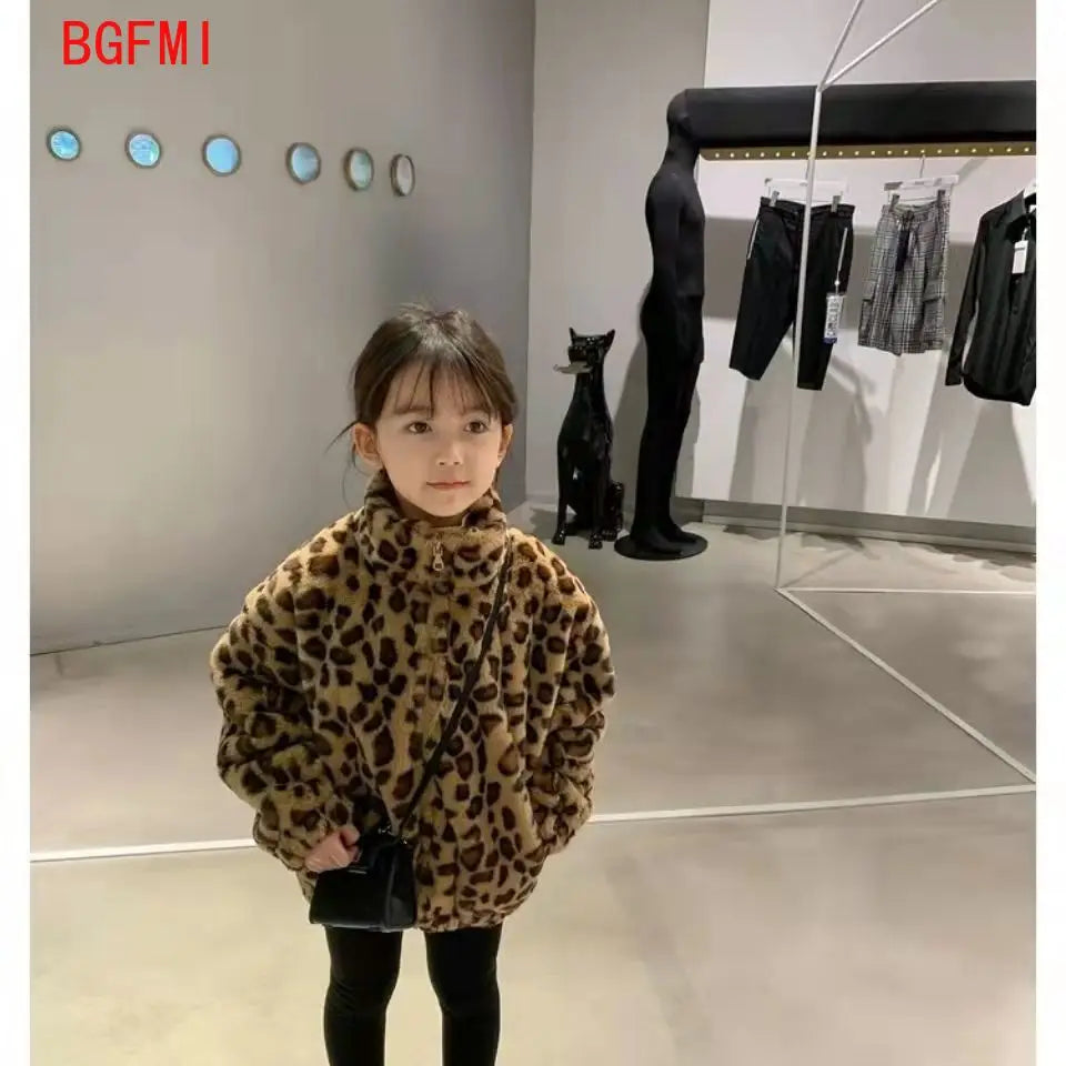 Faionable Fleece-Reißverschluss für Kinder, Jungen, Teenager, Mädchen, Herbst-Winter, Leoparden-Kleidung, weiche Polyester-Oberbekleidung, verdicktes Baumwollfutter