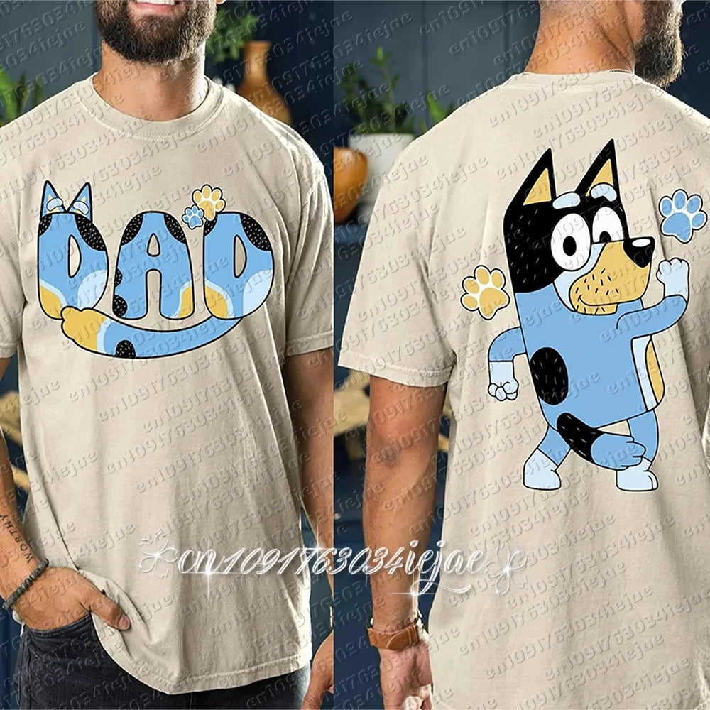2026 Bluey Sommer Neues Familien-Eltern-Kind-Outfit Mama Papa Lässige Sportbekleidung Übergroße Atmungsaktive Bequeme Modische Oberteile