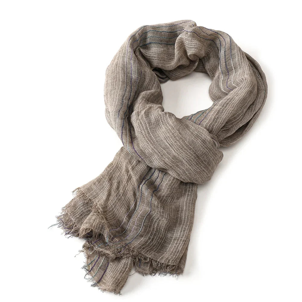 Baumwolle Leinen Gestreiften Männer Schals Herbst Winter Warme Halstuch Pashmina Männlichen Zubehör Kurze Quaste Bufanda Schal