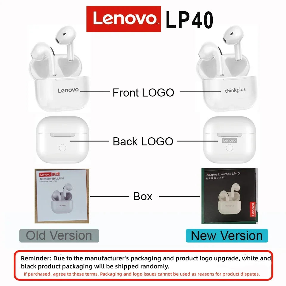 Original Lenovo LP40 drahtlose kopfhörer TWS Bluetooth Kopfhörer Touch Control Sport Headset Stereo Ohrhörer Für Telefon Android