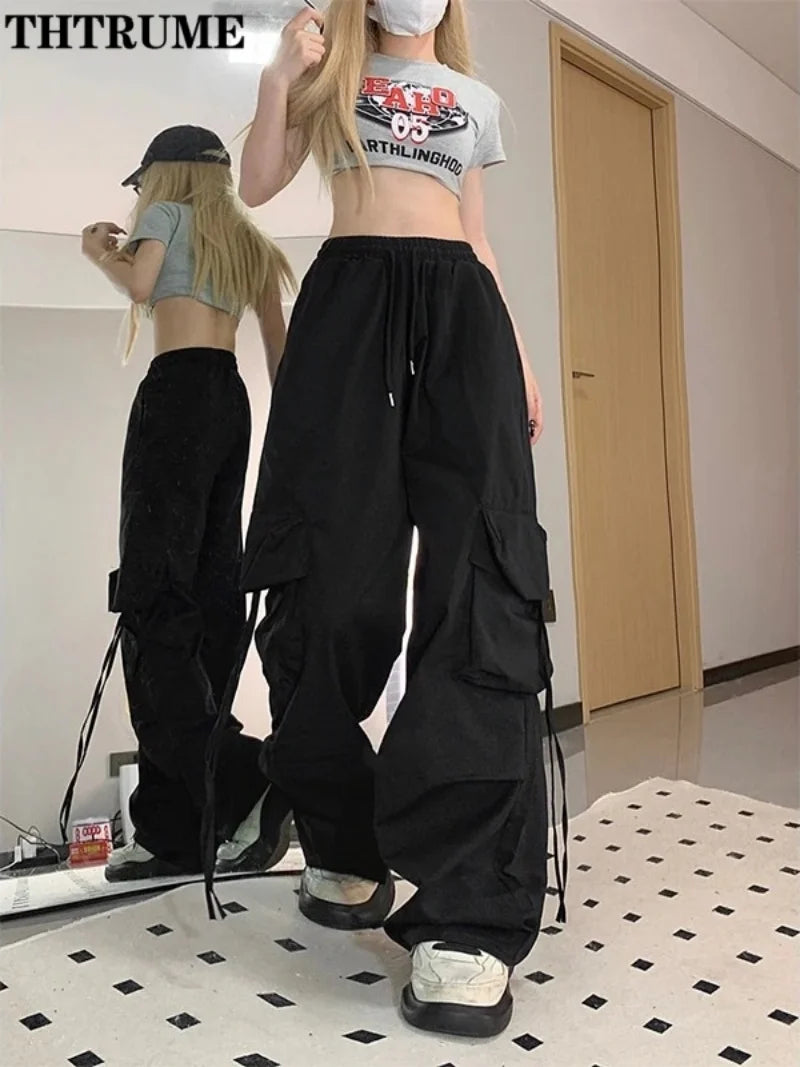 Retro Vintage High Street Baggy Hosen Mode Frauen Übergroßen Kordelzug Tasche Neue Hose Casual Streetwear Lose Jogger Hosen