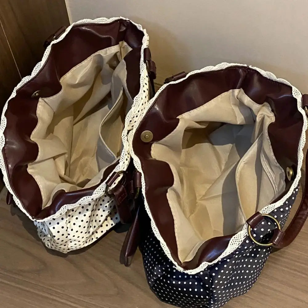 Trendy Vintage Damen Schleife Handtasche Ästhetische Dot Casual Chic Lady Schultertaschen Y2k All Match Ins Unterarmtasche Streetwear