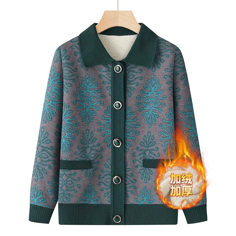 Warme Oma Pullover Frauen Herbst Winter Pullover Mantel Mutter Strickjacke für Frau dicke Samt Strickwaren weibliche Kleidung